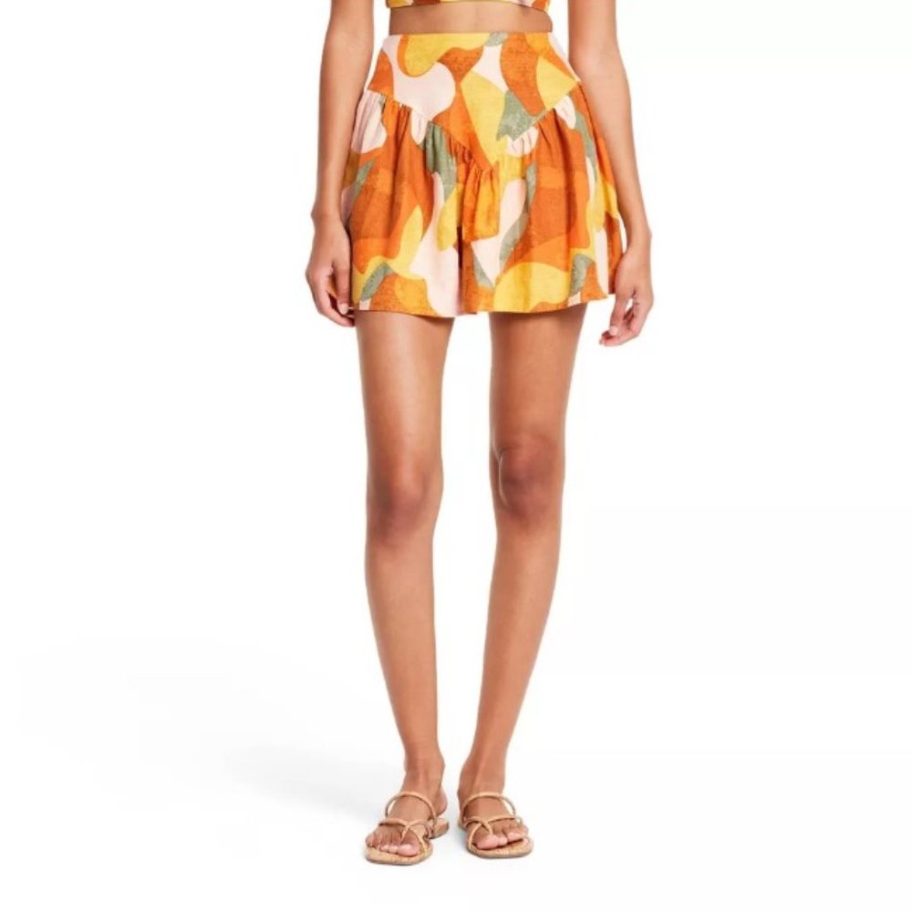 Women's Mixed Paint Print Mini Skirt - Fe Noel x Target Orange/Brown/Peach